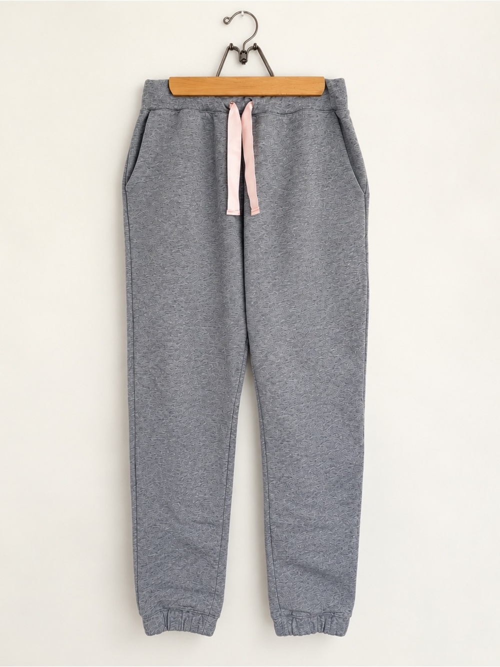 Repetto Paris Gray Jogger Sweatpants with Pink Ribbon Drawstring